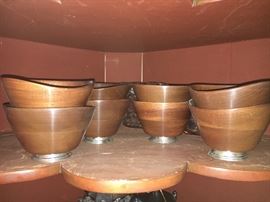Mahogany salad bowls with sterling silver base