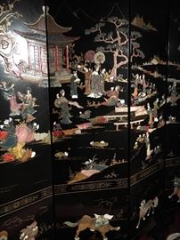 Elaborate coramandel Chinese screen with amazing detail and inlays