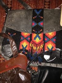 Hippy chick beaded leather satchel