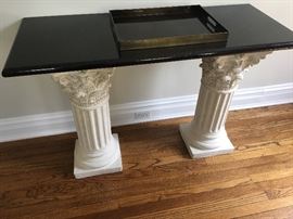 Decorative pillars with removable granite top.