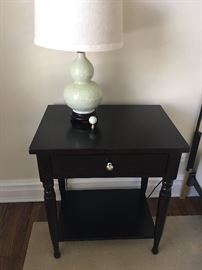One of a PAIR of bedside tables with matching celadon lamps. Great timeless style.