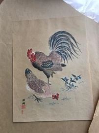 Vintage hand painted Asian works on paper.