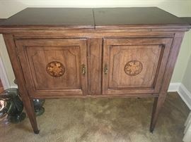 inlaid wood buffet server - top does open on both sides and folds out to larger scale on each side