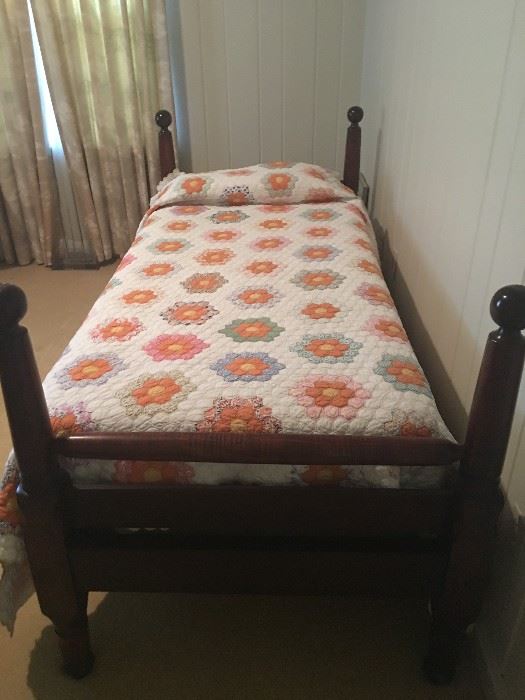 1860's Walnut twin bed / beautiful hand made quilt
