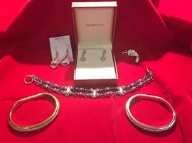 crystal ear rings, gold and silver bracelets and more