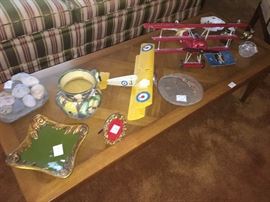 great collection of glass and ole air planes and assortment of art vases and figures