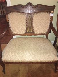 Empire mother of pearl inlaid love seat walnut finish