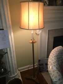 very nice old floor lamp with wood base and brass accents