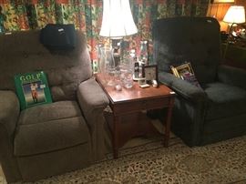 pair of lift chairs and one of two matching end tables