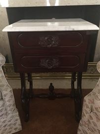 Cherry marble top table rose wood style - two door pull out drawer