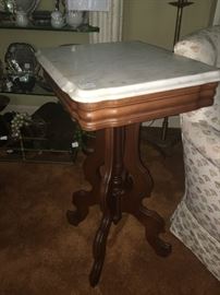nice walnut marble top table- old