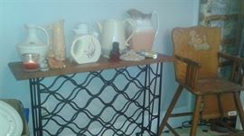 wine rack (empty ho-hum..), vintage high chair