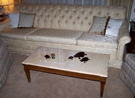 Vintage Tufted Sofa, Vintage Coffee Table