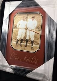 Babe Ruth and Lou Gehrig photograph with facsimile signatures.  Still in protective wrap