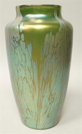 Lot 8 LOETZ Style Art Glass Vase. Iridescent green body