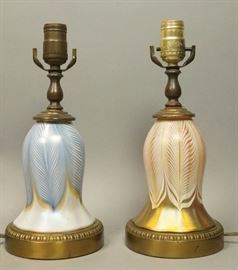 Lot 18 Pr Art Glass Table Lamps. Lamps made with art gla