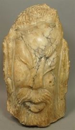 Lot 29 Carved Marble Bust Face Sculpture. Asian figure w