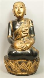 Lot 33 Carved Wood Asian Deity God. Black lacquer finish