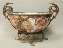 Lot 36 IMARI Style Asian Bowl Fancy Metal Mounts. Large 