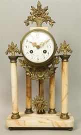 Lot 42 French Style Marble Column Table Clock. Metal for