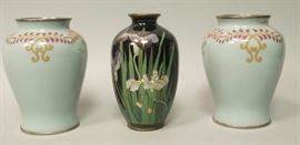 Lot 51 3pc Cloisonne Enamel Cabinet Vases. Fine detailed