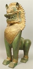 Lot 58 Asian Bronze Male Dog Dragon Sculpture. Green pat