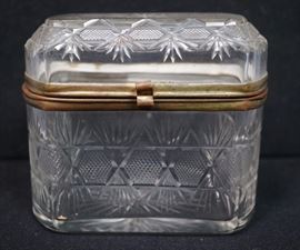 Lot 65 French Style Etched Crystal Box Brass Trim  Hing