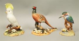 Lot 77 3 ROYAL CROWN DERBY Porcelain Bird Figures. Kingf