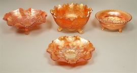 Lot 79 4 Amber Gold Carnival Glass Large Bowls. FENTON M
