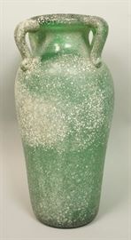 Lot 90 Tall 4 Handled Green Art Glass Vase. Antique styl