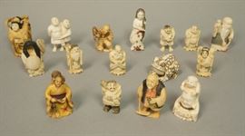 Lot 95 16 Carved Netsukes and Figures. All human figures