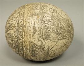 Lot 100 Hollow Ostrich Egg with Engraved Marine Seascape.