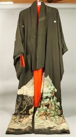 Lot 163 Long Japanese Kimono. Black with green Tree Desig