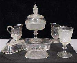 Lot 173 5pc Antique Clear Pattern Glass. Two creamers. C