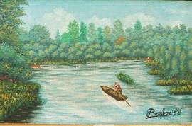 Lot 198 CAMILLE BOMBOIS Oil on Canvas Painting. Boatedr o