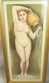 Lot 211 Large Watercolor of Nude Woman Water Bearer. Not 