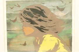 Lot 212 T. NAKAYAMA Print. Young woman with windswept hai