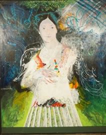 Lot 231 Acrylic Portrait Painting. Blue eyed woman angel.