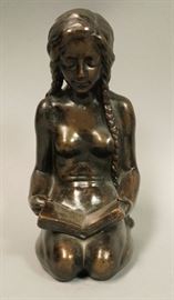 Lot 244 Small Bronze Female Reading Book. Young nude fema