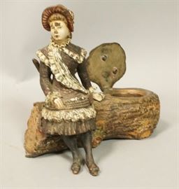 Lot 245 Antique Bronze Cold Painted Inkwell. Well dressed