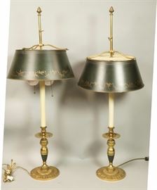 Lot 250 Pr Bronze Candlestick Table Lamps. Black metal to