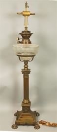 Lot 251 Tall Antique Heavy Bronze Column Table Lamp. Oil 