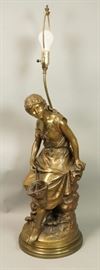Lot 258 Auguste Moreau Bronze Lamp. Woman with Fishing Ne