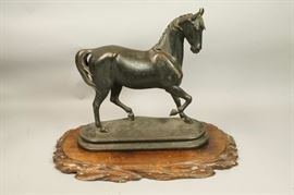 Lot 260 Antique Bronze Trotting Horse Sculpture. Not mark
