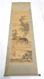 Lot 104 Handpainted Asian Chinese Scroll. Tree. Mounted o
