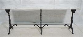 Lot 263 Marble Top Heavy Iron Base Console Table. Three s
