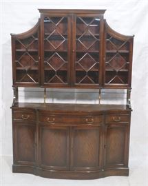 Lot 271 Dark Mahogany China Cabinet Server. Four upper gl