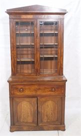 Lot 273 Tall Antique Flame Mahogany Breakfront Desk. Drop