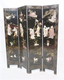 Lot 274 Asian 4 Panel Screen Room Divider. Aplpied Hard S