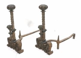Lot 283 Large Pair of Samuel Yellin Style Andirons. Bron
